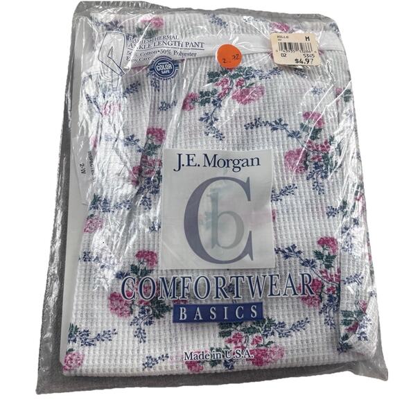 NWT Vintage JE Morgan Long John Pants Thermal Underwear Waffle Knit Floral Med - Picture 1 of 1